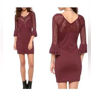 Free People Burgundy Lace Mini Dress